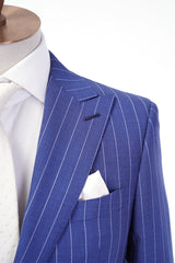 Blue Pinstripe - Super 120s, 100% Wool, Custom Suit
