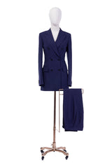 Women's Custom Pant Suit - Blue Pinstripe 100% Wool