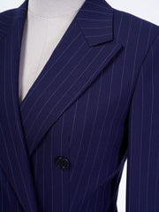 Women's Custom Pant Suit - Blue Pinstripe 100% Wool