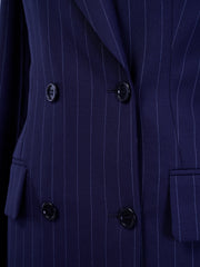 Women's Custom Pant Suit - Blue Pinstripe 100% Wool