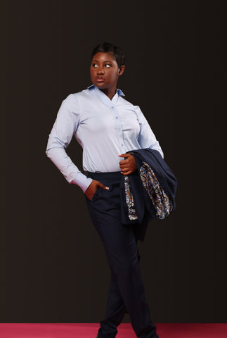 Women's Custom Pant Suit - Blue 100% Wool