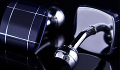 Blue Enamel with Silver Grid Cuff Links