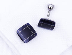 Blue Enamel with Silver Grid Cuff Links