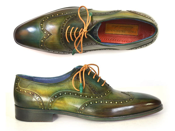 Paul Parkman Men s Wingtip Oxfords Green Hand Painted Calfskin Shoes Styles By Kutty