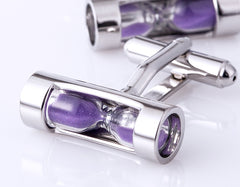 Silver Hourglass with Purple Sand Cuff Links