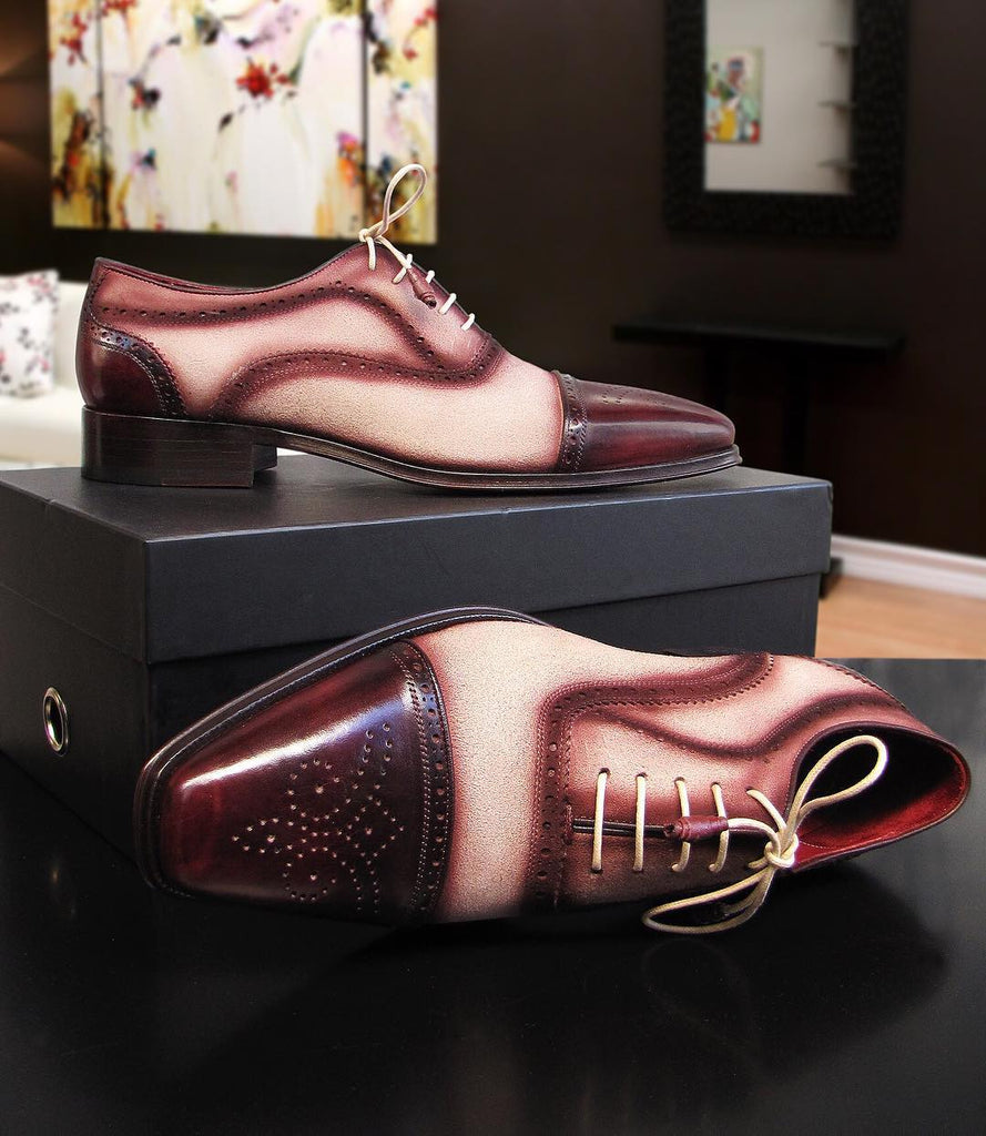 Paul Parkman Captoe Oxfords - Bordeaux / Beige
