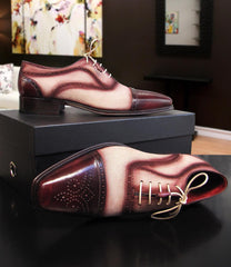 Paul Parkman Captoe Oxfords - Bordeaux / Beige