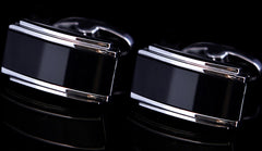 Black Enamel With Silver Casing Cuff Links