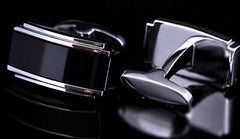 Black Enamel With Silver Casing Cuff Links