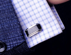 Black Enamel With Silver Casing Cuff Links