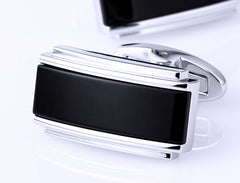 Black Enamel With Silver Casing Cuff Links