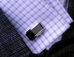 Black Enamel With Silver Casing Cuff Links