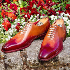 Paul Parkman Goodyear Welted Wingtip Oxfords, Bordeaux & Camel