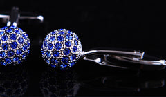 Silver Ball with Blue Crystals Cuff Links