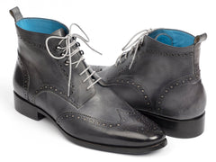 Paul Parkman Wingtip Ankle Boots, Gray Hand-Painted