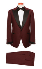 Burgundy Tuxedo/Dinner Jacket - Super 130s, 100% Wool