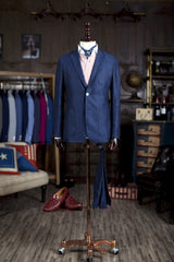 Blue - 55% Wool / 30% Linen / 15% Silk - Custom Suit Fabric
