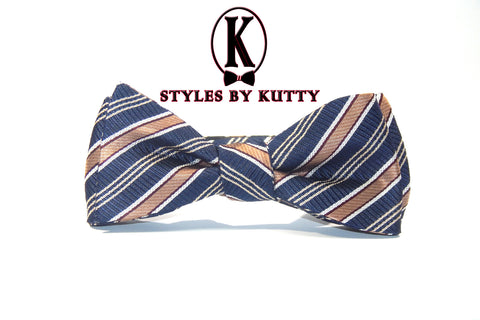 Blue and Brown Stripes - 100% Silk Woven Bow Tie (Self Tie)