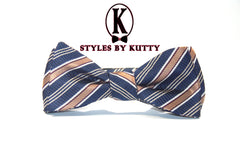 Blue and Brown Stripes - 100% Silk Woven Bow Tie (Self Tie)