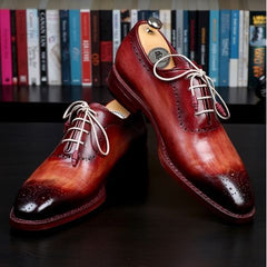 Paul Parkman Men's Reddish Camel Medallion Toe Oxfords