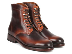 Paul Parkman Men's Leather Boots, Brown Burnished