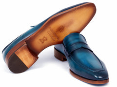 Paul Parkman Leather Belt Hand-Painted Blue and Turquoise