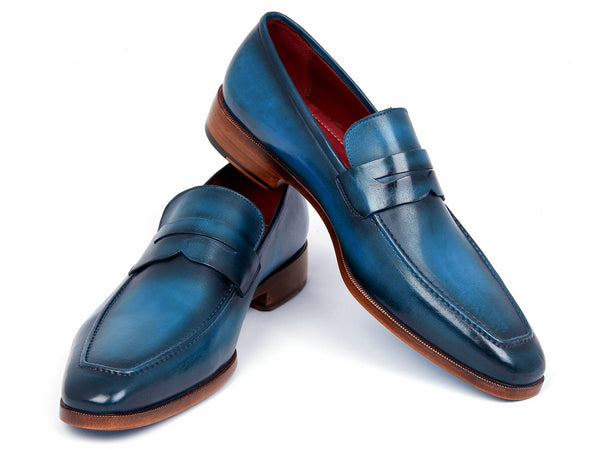 Paul Parkman Paul Parkman Men's Ocean Blue Leather Penny Loafers