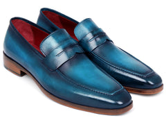 Paul Parkman Paul Parkman Men's Ocean Blue Leather Penny Loafers