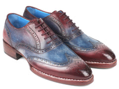 Paul Parkman Goodyear Welted Two Tone Wingtip Oxfords Blue & Bordeaux