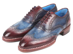 Paul Parkman Goodyear Welted Two Tone Wingtip Oxfords Blue & Bordeaux