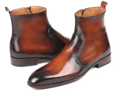 Paul Parkman Brown Burnished Side Zipper Boots