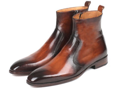 Paul Parkman Brown Burnished Side Zipper Boots