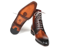 Paul Parkman Men's Brown Burnished Leather Lace-Up Boots