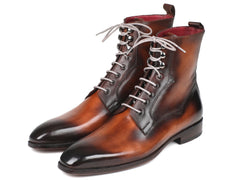 Paul Parkman Men's Brown Burnished Leather Lace-Up Boots