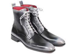 Paul Parkman Men's Gray Burnished Leather Lace-Up Boots
