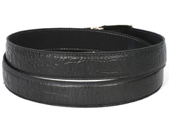 Paul Parkman Men's Crocodile Embossed Calfskin Leather Belt Hand-Painted, Black
