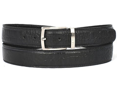 Paul Parkman Men's Crocodile Embossed Calfskin Leather Belt Hand-Painted, Black