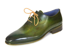 Paul Parkman Wholecut Plain Toe Oxfords Green Hand-Painted Leather Shoes