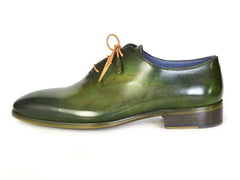 Paul Parkman Wholecut Plain Toe Oxfords Green Hand-Painted Leather Shoes