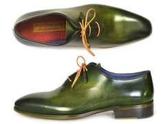 Paul Parkman Wholecut Plain Toe Oxfords Green Hand-Painted Leather Shoes