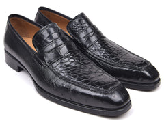 Paul Parkman Men's Crocodile Embossed Calfskin Leather Belt Hand-Painted, Black