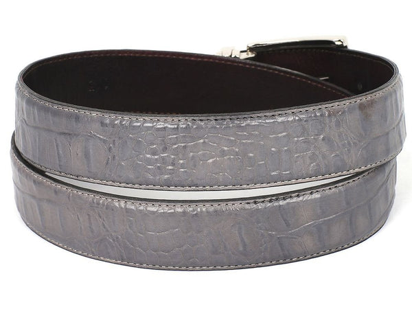 Paul Parkman Black Genuine Crocodile & Gray Calfsk Paul Parkman Gray Crocodile Embossed Calfskin Derby Shoes  main image 4