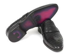 Paul Parkman Men's Genuine Python Loafers, Black