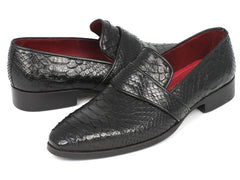 Paul Parkman Men's Genuine Python Loafers, Black