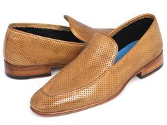Paul Parkman Perforated Leather Loafers - Beige