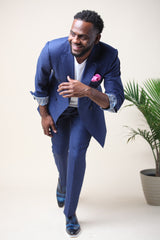Blue - 71% Wool, 13% Linen, 14% Silk, 12% Tencel - Custom Suit Fabric