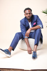 Blue - 71% Wool, 13% Linen, 14% Silk, 12% Tencel - Custom Suit Fabric