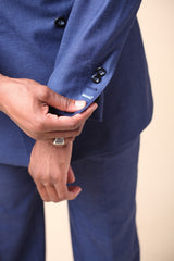 Blue - 71% Wool, 13% Linen, 14% Silk, 12% Tencel - Custom Suit Fabric