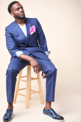 Blue - 71% Wool, 13% Linen, 14% Silk, 12% Tencel - Custom Suit Fabric