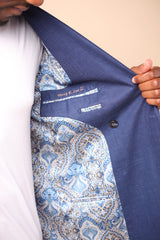 Blue - 71% Wool, 13% Linen, 14% Silk, 12% Tencel - Custom Suit Fabric
